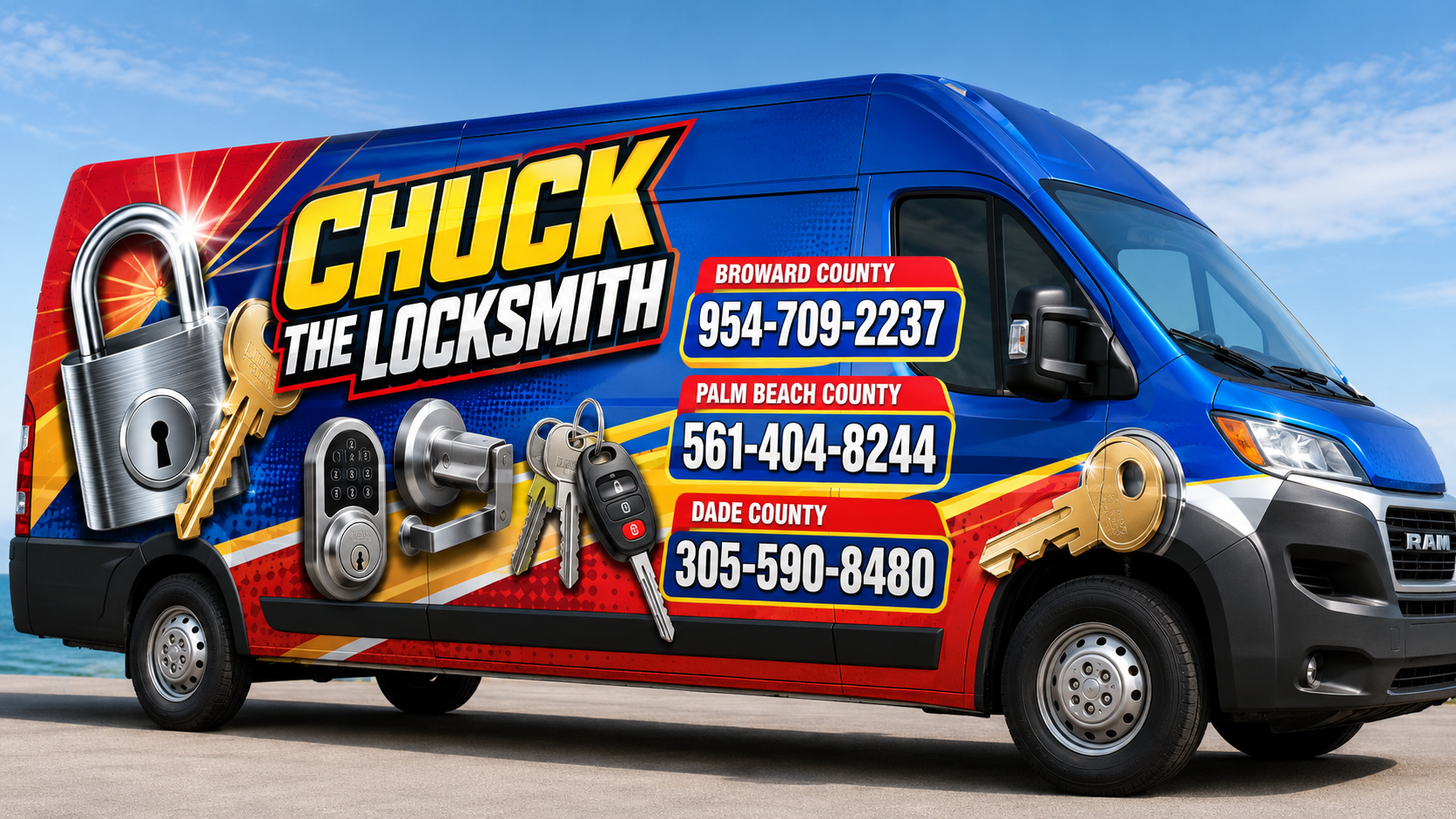 Chuck The Locksmith mobile locksmith van for locks changed service in Dade Broward and Palm Beach counties